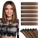 Benehair 6PCS 6 Clips In Human Hair Extensions Dark Brown Mix Light Brown Short Straight Mini Clip Ins Balayage Highlights Natural Clip On Hairpin Hairpiece For Women 10inch 30g #2RP6