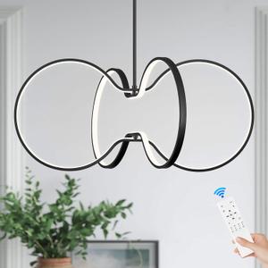 Modern LED Pendant Light Black Dimmable Circular Chandelier, Kitchen Island Pendant Light Fixture with Remote Control for Dining Room, Kitchen, Entry, Living Room(D31.5 Inch)