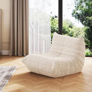 WLIVE Bean Bag Chair for Adults, Teddy Fleece Togo Chair, Giant, Memory Foam, for Living Room and Bedroom, Single, Beige