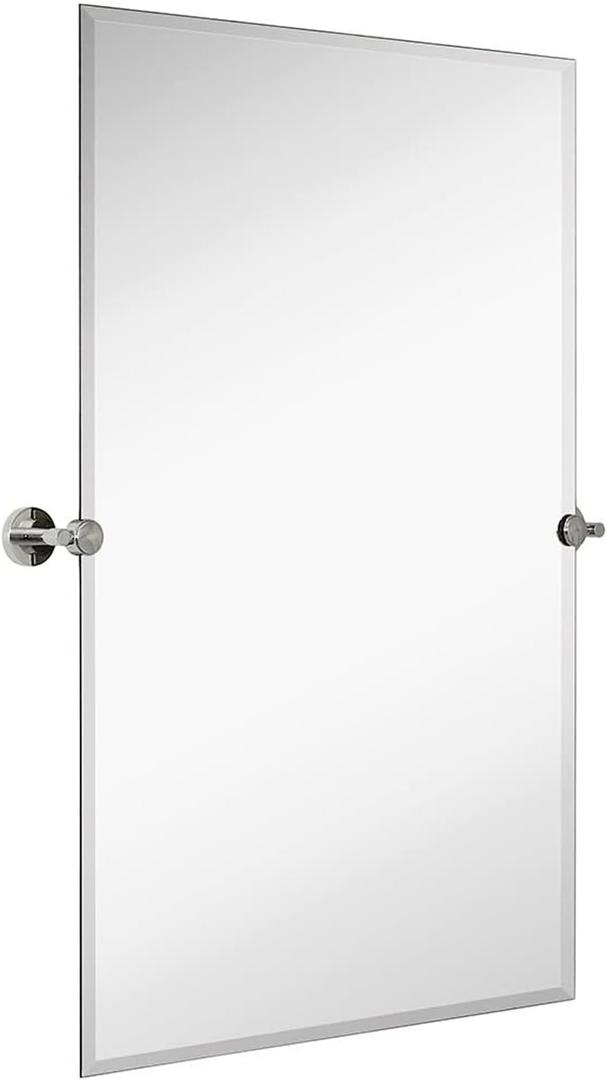 Hamilton Hills 24 x 36-Inch Frameless Pivot Mirror - Adjustable Rectangular Pivoting Vanity Mirror Tilted, Wall-Mounted with Chrome Silver Brackets for Modern Kitchen and Living Rooms