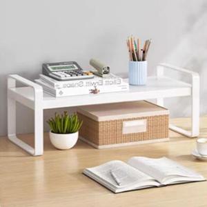 NatliedopDesktop Bookshelf Kitchen Cabinet Shelves Organizer - Office Counter Shelf Expandable Countertop Storage Rack, with Metal Frame Desktop Bookshelf, for Office Supplies, Home Decor an (1 Layer 50x20x18cm, White)