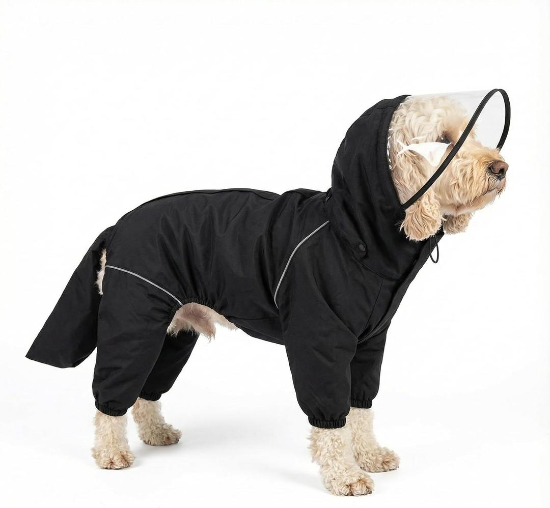Dog Raincoat for Medium Large Dogs,rain Jacket Coat, Full Leg Coverage Waterproof Rain Suit with Detachable Hood & Tail, Reflective StripsLabrador Retriever (Black for Boy, XX-Small)