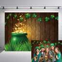 INRUI St.Patrick's Day Photography Backdrop Wooden Texture Lucky Irish Shamrock Festival Party Decorations Banner (7x5FT)