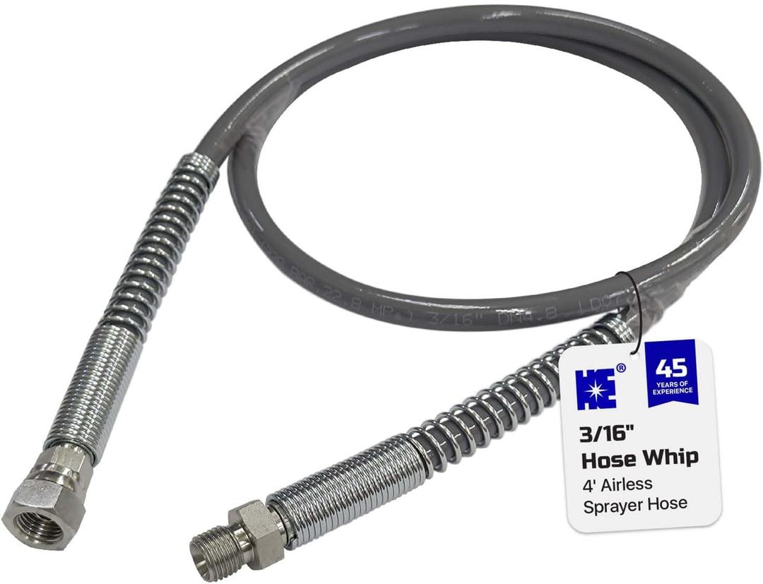 Cosmostar 3/16" Hose Whip, 4' Airless Sprayer Hose, Super Flexible, 3300 PSI Max Pressure, Durable - Universal Fit