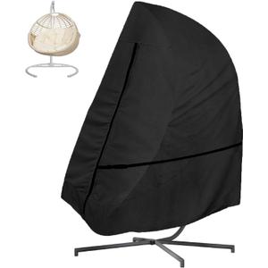 Patio Hanging Egg Chair Cover Single Seat, 600D Heavy Duty Waterproof Outdoor Wicker Swing Egg Chair with Stand Protector Fits up to 75L x 45W Inches (Black)