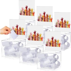 Bucherry 6 Pcs Acrylic Donation Box with Slot, 6 x 5 x 5 Inches Clear Ballot Suggestion Raffle Ticket Box with Sign for Fundraising, Raffle, Collecting, Donating, Voting