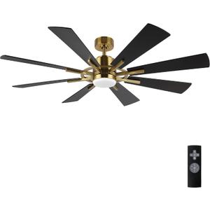 60" DC Ceiling Fan with Lights and Remote Control, Gold and Black Ceiling Fan, 8 Plywood Blades, 6-Speed Reversible DC Motor, Modern Ceiling Fans Indoor for Kitchen Bedroom Living Room