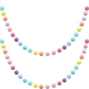 WILLBOND 2 Pieces Wool Felt Rainbow Ball Garland Colorful Pom Pom 6.5 ft Long 24 Ball Garland for Easter Mardi Gras Classroom Halloween Thanksgiving Xmas (Multiple Colors)