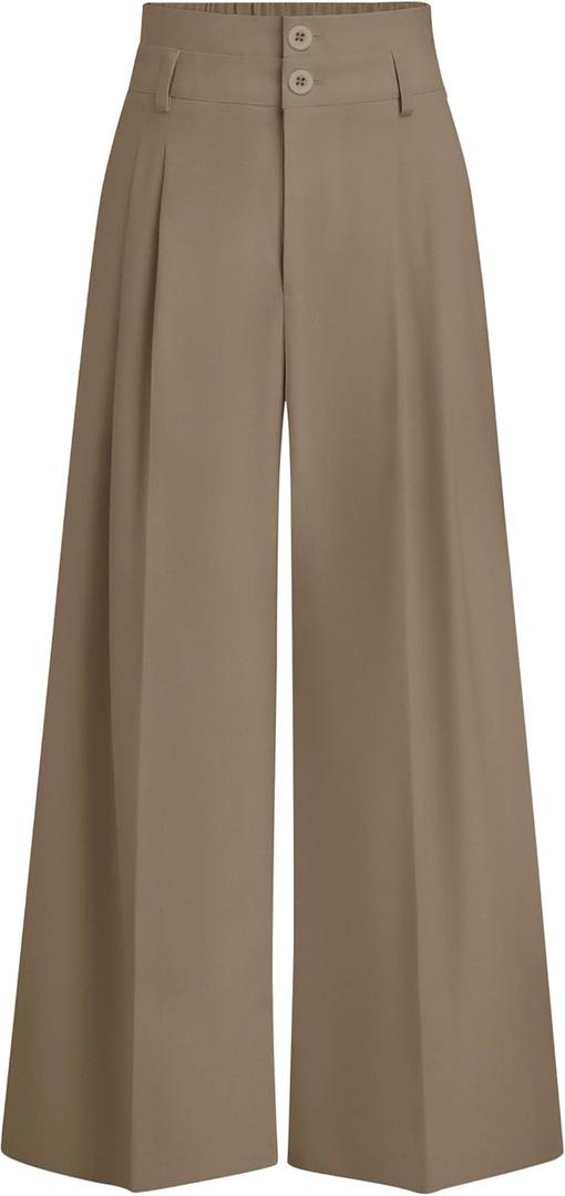 PRETTYGARDEN Womens Spring Wide Leg Palazzo Pants 2026 Trendy Loose Button High Waist Pleated Work Business Casual Trousers (Medium, Khaki)