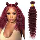 #99J Burgundy Bundles Human Hair Deep Wave Bundles 32 Inch Wine Red Unprocessed Brazilian Virgin Hair 1 Bundle 50 Gram Per Bundle Deals Quick Weave Hair Extensions