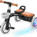 SEREED Colorful Lighting Toddler Tricycle for 2-5 Years Old Boys, Adjustable Seat&Handlebar Trike, Removable Basket, Birthday Gift Idea for Kids Ages 2+ (Black), Small