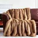 GEMBED Fluffy Faux Fur Throw Blanket  Super Soft Warm Thick Plush Blanket for Bed, Couch & Office, Cozy Fuzzy Throw with Flannel Backing,60"x80", Brown