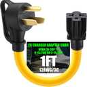 Tellegloww 30 Amp to 20 Amp Dryer to EV Charger Adapter NEMA 10-30P to 5-15/20R or 6-15/20R, 30Amp 3 Prong Dryer Plug 10-30P to 240V 5-15/20R or 6-15/20R T-Blade for EV Charging