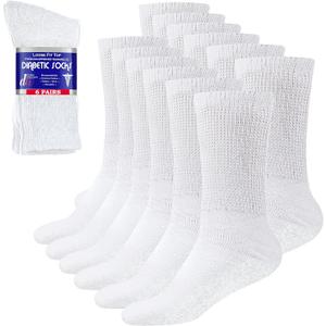 Debra Weitzner Diabetic Socks For Men and Women Loose Fit Non-Binding Cotton Crew Socks 6 Pairs (13-15)