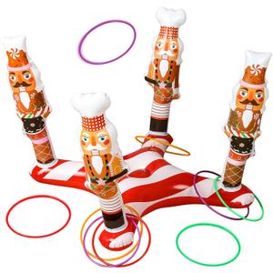 Soaoo Christmas Ring Toss Games for Party Christmas Inflatable Nutcrackers Ring Toss Game with 8 Rings for Xmas Adults Families Gifts Indoor Outdoor Xmas Holiday Party Supplies Decorations