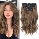 REECHO Clip in Hair Extensions - 14" Short Beach Wavy Hairpieces - Invisible Lace Weft - Natural Soft - Light Brown