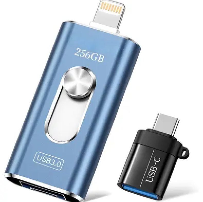 256GB Photo Stick USB Memory Phone Flash Drive, External Memory Thumb Storage for Photo and Video Backup, Compatible with iPhone iPad Android PC (Light Blue) 