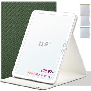 Travel Makeup Mirror with Lights, Portable Lighted Vanity Mirror with 100 LED, Rechargeable, Foldable for Tabletop, 11.9 inches, Green