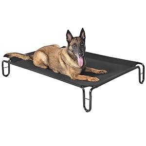 pettycare Elevated Outdoor Dog Bed - Raised Bed for Large Dogs, Waterproof Cot Easy to Assemble, Cooling Elevated Cot with Breathable Teslin Mesh, Durable, Non Slip, Up to 65 lbs, Black