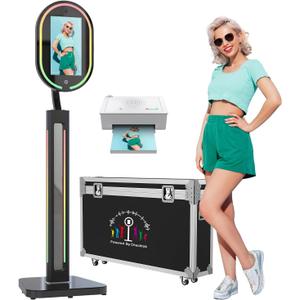 MWE Magic Mirror Photo Booth Touch Screen with Printer and 1200W Pixel 4K HD Camera,RGB Surround Light Music Sync,Mirror Video Booth with Software APP Remote Control (16in+Printer)