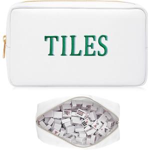 Empty Mahjong Bag Thickened American Mahjong Tiles Bag with Zipper Storage Pouch for Board Game Pieces Game Party Travel Gatherings Accessories, 10.4''x5.6'', Case Only (Tiles,Green)