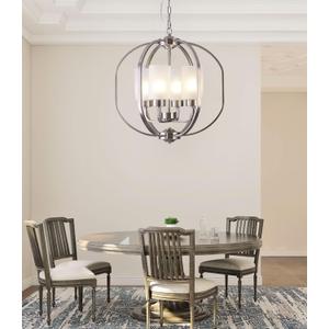 BOZO 20" Brushed Nickel Globe Chandelier, 4-Light Modern Dining Room & Foyer Pendant Light with Frosted Glass Shades, Ceiling Hanging Orb Fixture