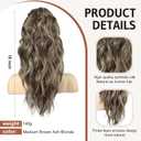 FLUFYMOOZ Wavy Curly Claw Clip Ponytail Extension, 18 Inch Natural Fake Ponytail Synthetic Hairpiece for Women (Medium Brown Ash Blonde)
