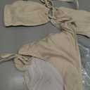 Yonique Women's Ribbed Bandeau Bikini - Sexy Two Piece Strapless Swimsuit String Tie Side Bathing Suit 2026 (Beige, L)