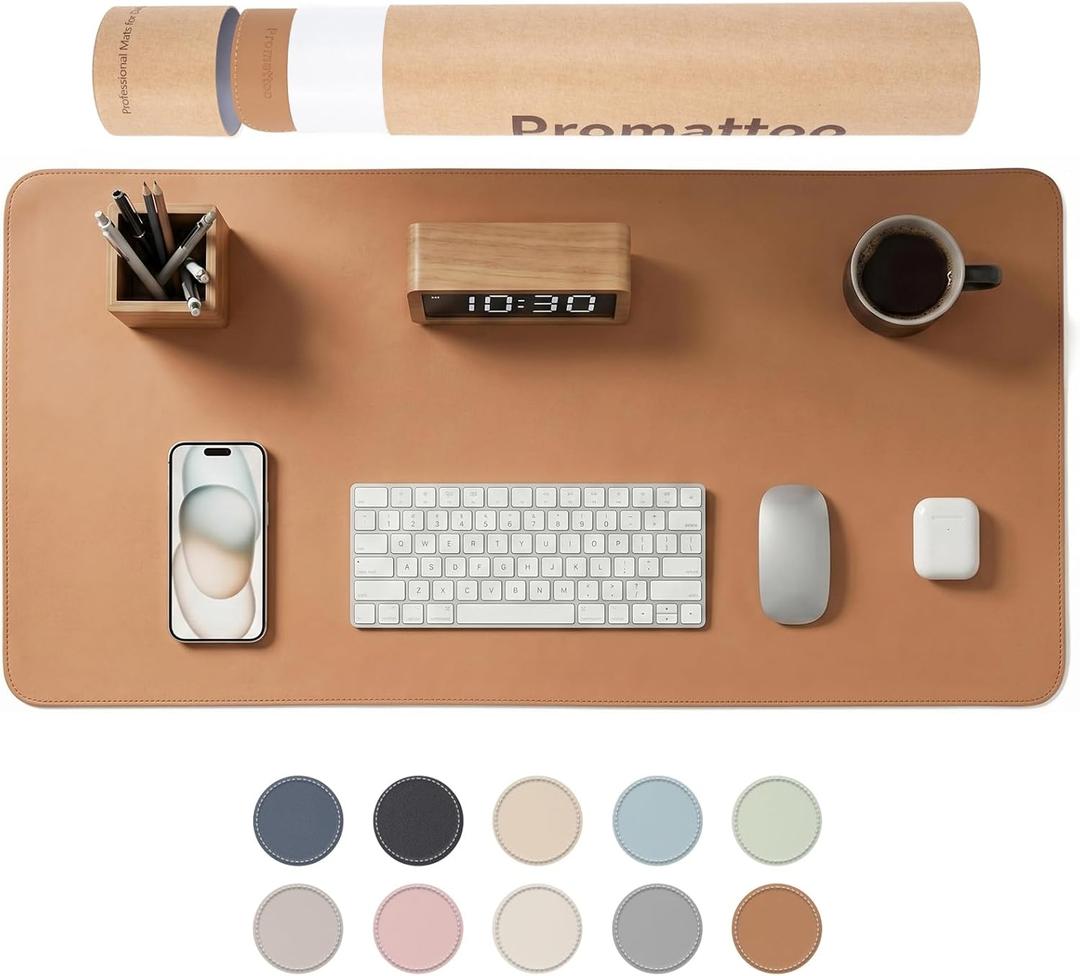 Large Desk Pad Non-Slip Desk Mat Protector for Keyboard Mouse Waterproof Vegan Leather Surface Faux Leather Laptop Mat Smooth Mouse Pad Premium Gift Tube Caramel Brown 23.6" x 13.7"
