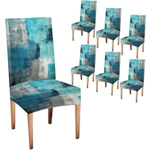 CAPSCEOLL Turquoise Teal Dining Chair Covers Set of 6,Grey Blue Chair Covers Dining Chairs Slipcovers Removable Washable Kitchen Chairs Protector Cover Kitchen Accessories and Decor