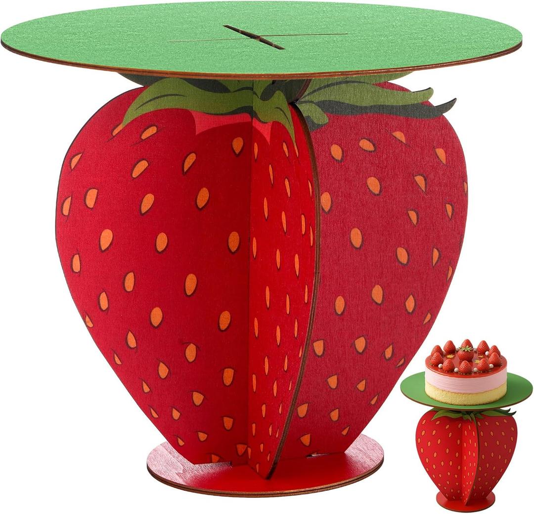 Bucherry 12 Inch Strawberry Cake Stand Strawberry 1st Birthday Decorations Wood Berry Cupcake Holder for Berry Decor Birthday Party Fruit Dessert Tower Baby Shower Summer Holiday Party Table Supplies