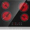 Karinear Drop-in 4 Burner Electric Cooktop 24 Inch Electric Radiant Cooktop, Electric Stove Top with Residual Heat Indicator, Child Safety Lock, Timer, 220-240V, 6000W, Hard Wire(No Plug)