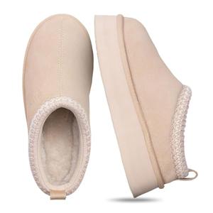 FITORY Womens Platform Slippers, Suede Ankle Boots with Fleece-lined for Indoor Outdoors Size 8 Beige