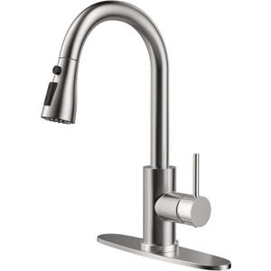 Single Handle High Arc Brushed Nickel Pull Out Kitchen Faucet, Single Level Stainless Steel Kitchen Sink Faucet with Pull Down Sprayer and 10 Inch Deck (Brushed Nickel)