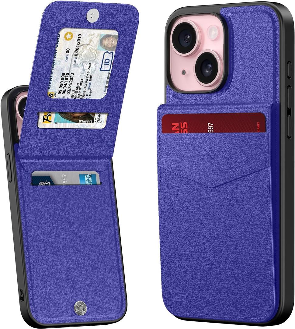 Bemal for iPhone 13 Mini Wallet Case, Built-in Card Holder, RFID Blocking, PU Leather Kickstand, Magnetic Closure, Durable Shockproof Phone Cover for Women and Men, Blue