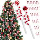 Bencailor 30 Pcs Christmas Tree Picks Red and White Christmas Ornaments Candy Cane Xmas Decorations Lollipop Tree Topper Xmas Bells Curly Pick for Vase Filler Wreath DIY Craft Party Favor Decor