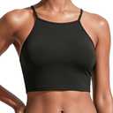 Aqua Eve Women's Sport Bra Bikini Tops Racerback Swimsuit High Neck Bathing Suit Crop Swim Tops Only No Bottom (Large, Black)