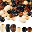 WILLBOND 130 Pieces Macrame Wooden Beads Loose Beads with Hole for Macrame Making Kits Supplies Jewelry Bracelet Making Hair DIY Craft Handmade Decor(Wood Color,Classic)