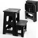 2-Step Stool Foldable, Non-Slip Folding Step Stool Plastic Steps Ladder Bedside Stepstools Collapsible Step Stools for Adults for Kitchen Home Bathroom RV-Black (15"L x 13"W x 17"H)