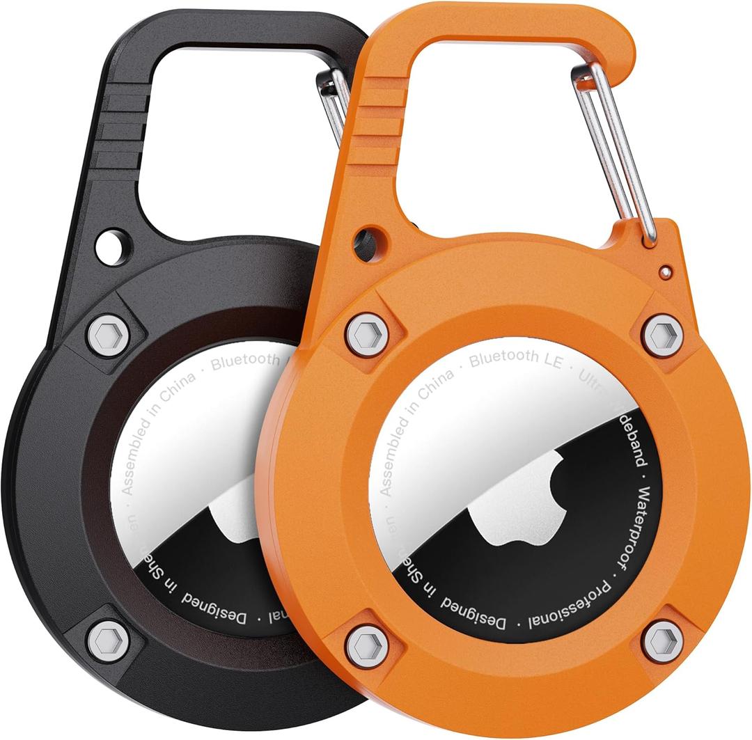 for AirTag Holder 2 Pack(1st & 2nd Generation),Ultra-Durable Apple AirTag Keychain Case with Carabiner,Waterproof AirTag Holder for Luggage,Keys,Backpack,Car,Bags,Kids(Black&Orange)