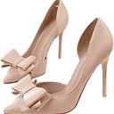 Womens Bow Heels Closed Pointed Toe Dress Shoes Stiletto Slip on Wedding Pumps, 8