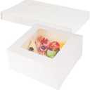 WAYASDCU 3 Piece Cardboard White Cake Boxex | 14 x 14 x 9 Inch | Large Bakery Boxes | Disposable Cake Containers | with Window | White Boxes