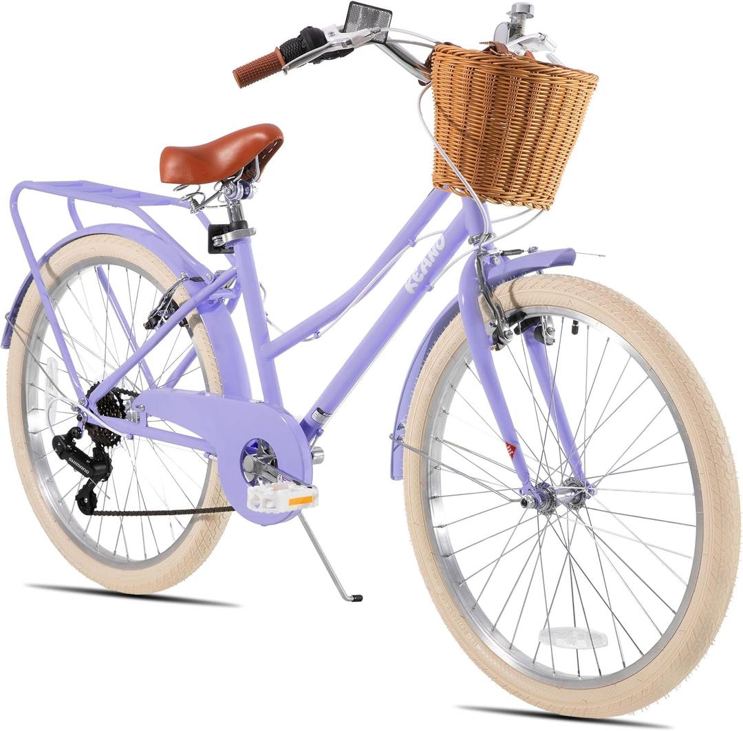 KEANO Poppy 20 24 Inch Kids Bike for Girls Ages 7-12 Years 7-Speed Hybrid City Bike for Kids Teens with Basket Princess Bicycle Multiple Colors