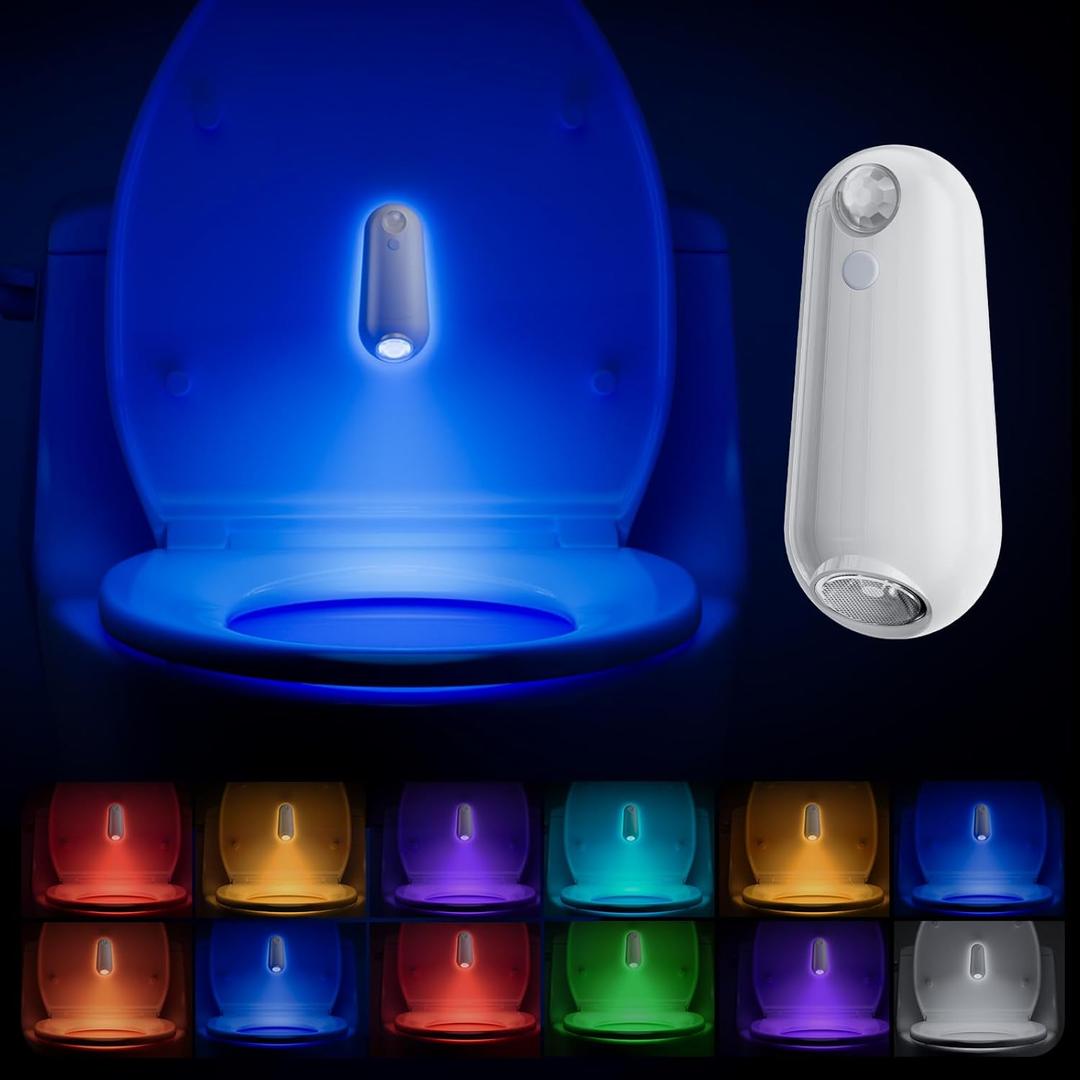 Toilet Night Light Motion Sensor, 8 Color Changing LED Wall Motion Sensor Light Indoor Bathroom Accessories Decor, Inside Toilet Lights Christmas Stocking Stuffers for Men Kids Birthday Gifts (1 Pack)