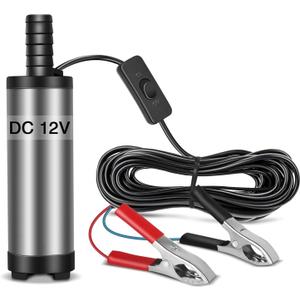 12V Fuel Transfer Pump, Mini Portable Stainless Steel On/Off Switch Oil Diesel Fuel Transfer Water Pump 12V 40mm