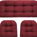 Wicker Chair Cushions, Waterproof Outdoor Loveseat Cushions for Patio Furniture, Tufted Wicker Furniture Cushions, 1 Loveseat and 2 U-Shaped Cushions, Red