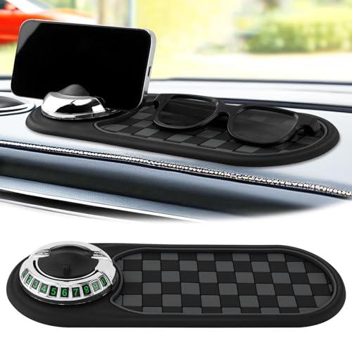 Herxsin Multifunction Car Anti-Slip Mat, Car Dashboard Mobile Phone Holder, Anti Slip Mat Phone Holder and Temporary Parking Number Pad - Secure Storage for Sunglasses, Keys, Gadgets