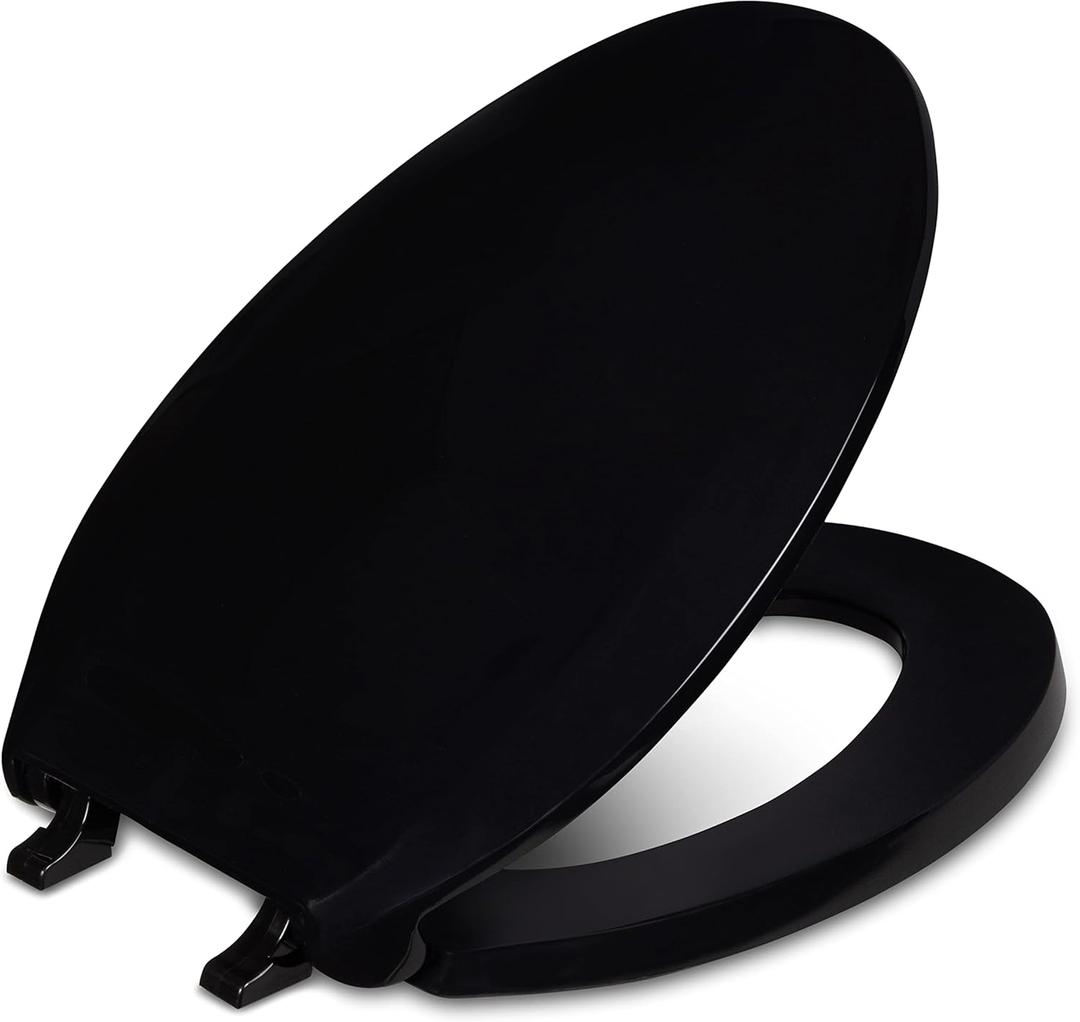 Centoco Black Toilet Seat Elongated, Toilet Seat Cover, Closed Front with Cover, Commercial, Heavy Duty Hinge and Stainless Steel Hardware, Plastic, Made in the USA, DS800STS-407