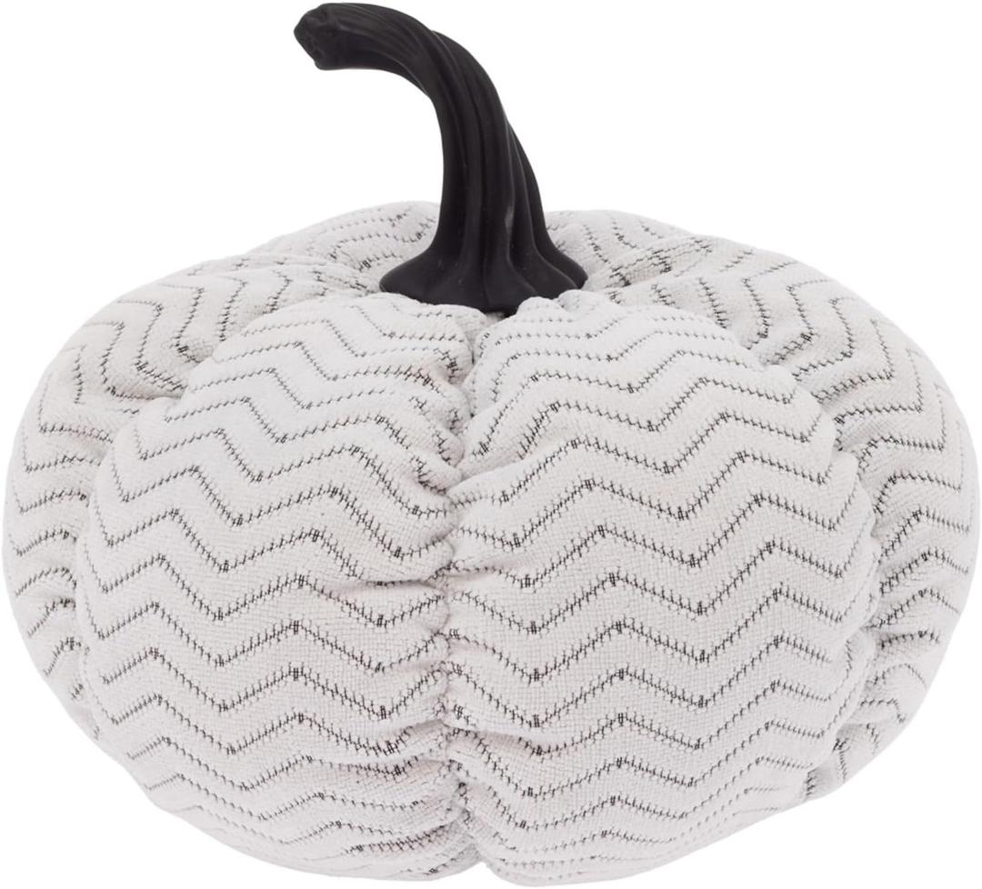 Boston International Fabric Pumpkin Tabletop Mantel Shelf Fall Autumn Thanksgiving Halloween Decorations for Home, Small, Grey Chevron