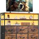 WLIVE TV Stand for 40, 45 inch TV, Entertainment Center with LED Lights & Charging Station, TV Media Console Table with 6 Fabric Drawers and Open Shelves for Living Room, Hallway, Rustic Brown